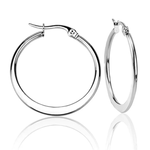 💖 Hypoallergenic Stainless Steel Hoop Small Laser Cut Earrings 1” NEW - Picture 4 of 4